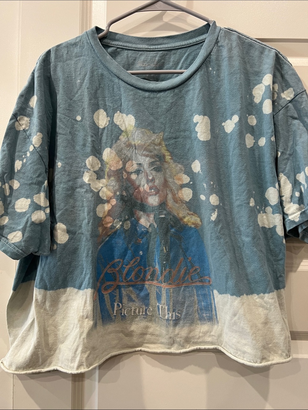Vintage Blondie Graphic Bleach-Dyed Band Tee in Teal and Ivory XXL